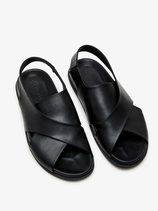 Marcella NYC Shoes - Marcella NYC Heidi Black Leather Cross-Band Slingback Sandals